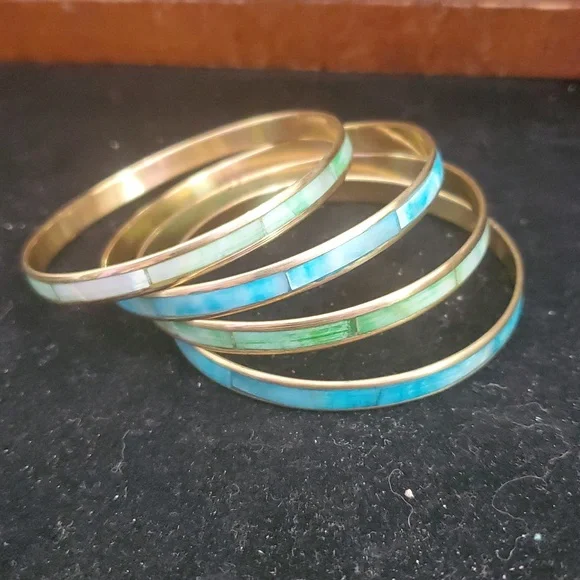 Elegant Gold and Turquoise Bangle Set - Picture 5 of 5
